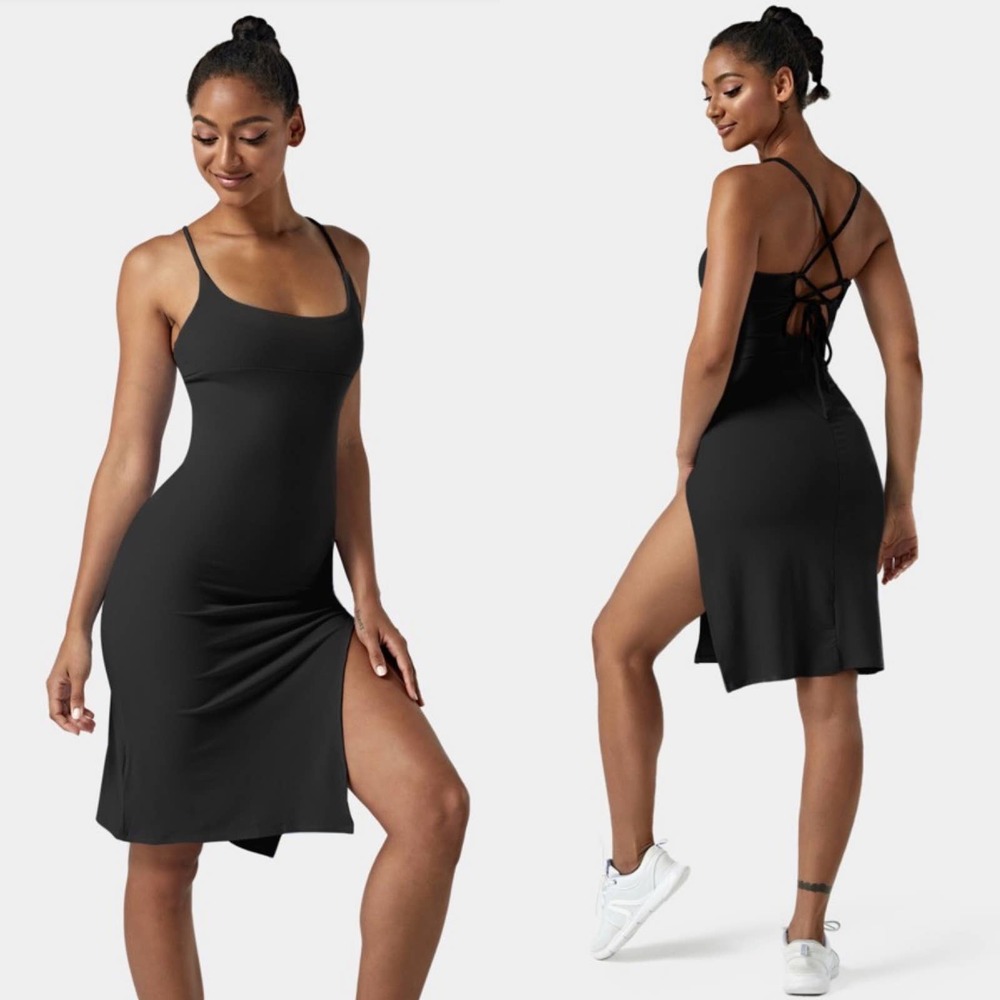 HALARA Everyday Split Strap Bodycon Midi Chill Dress-Sensational Black size M